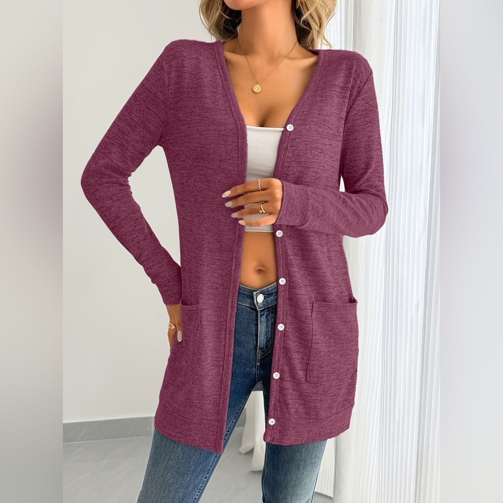 Open Front Longline Cardigan with Side Pockets - Picture 12 of 12